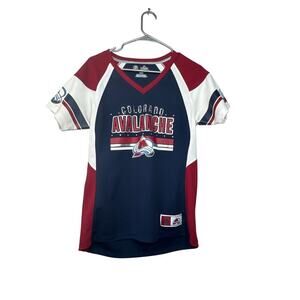 Majestic Avalanche Jersey Women’s Medium Red V-Neck Rhinestone NHL Shirt